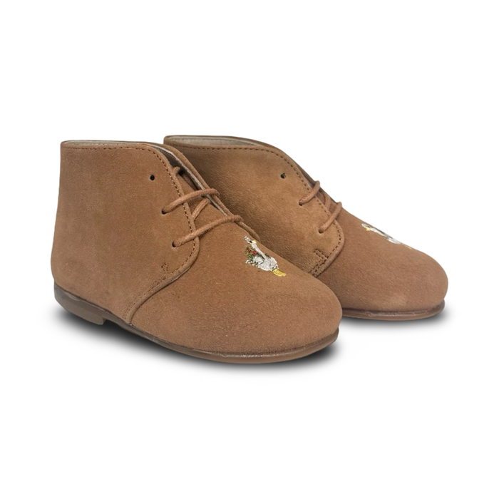 Lauve Camel Suede Embroidered Baby Bootie
