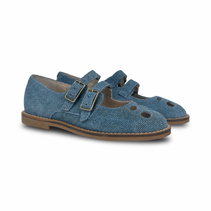 Lauve Denim Cherry Double strap Mary Jane