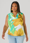 Leaf Print Cowl Neck Top