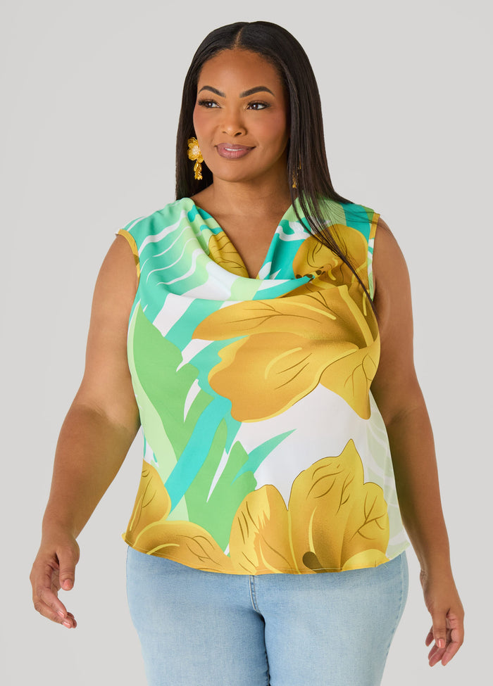 Leaf Print Cowl Neck Top