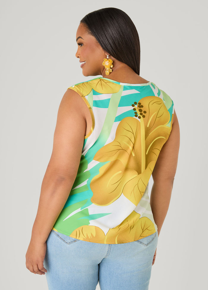 Leaf Print Cowl Neck Top
