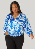 Leaf Print Faux Wrap Top