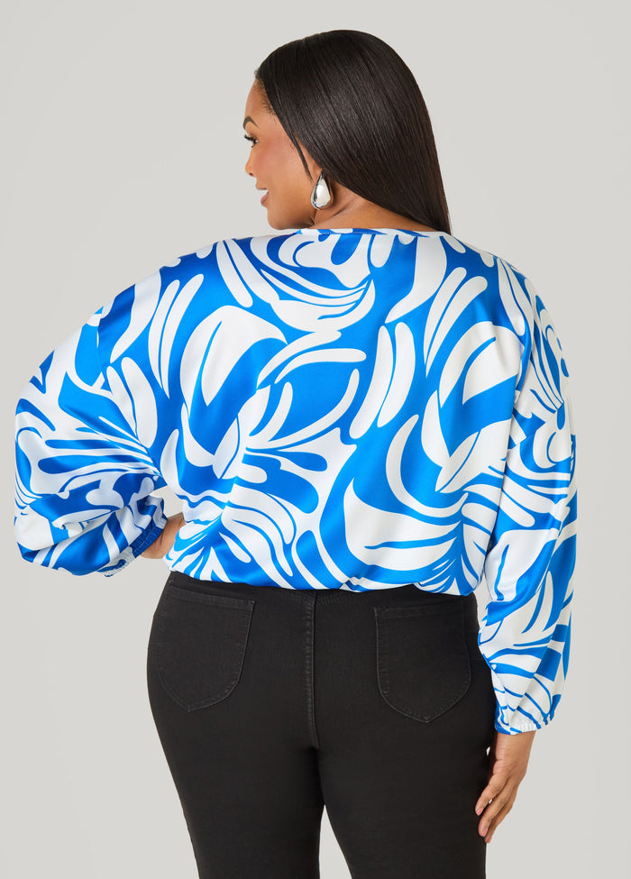 Leaf Print Faux Wrap Top