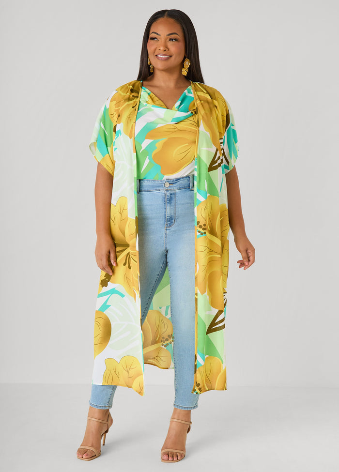 Leaf Print Open Front Duster