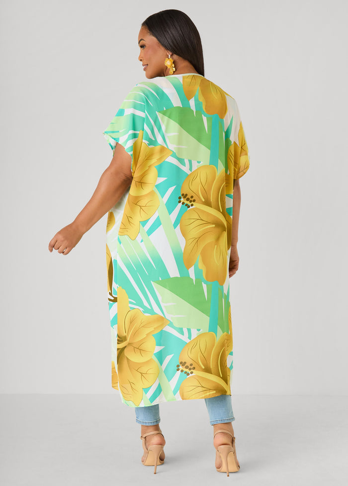 Leaf Print Open Front Duster