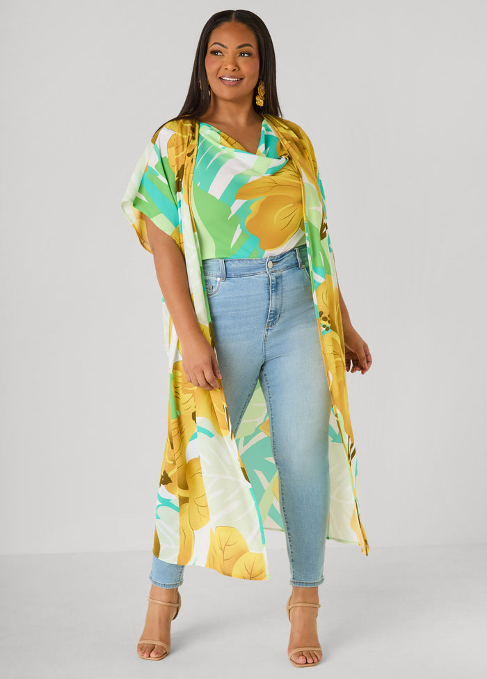 Leaf Print Open Front Duster
