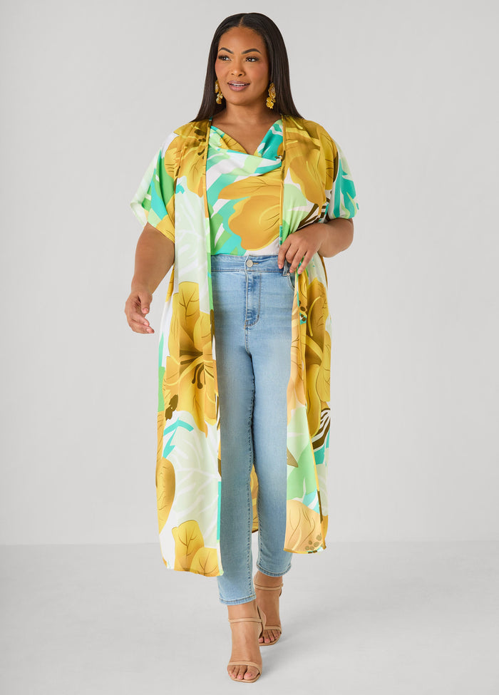Leaf Print Open Front Duster