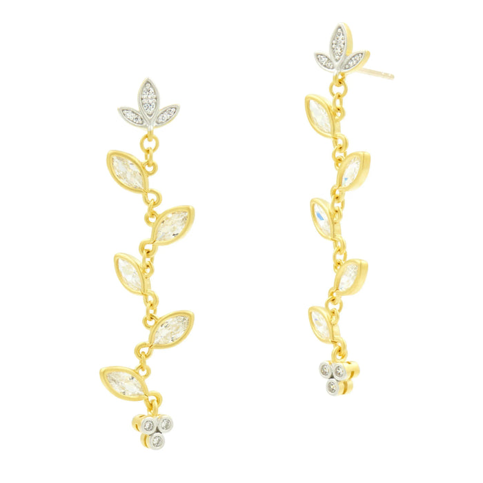 14KGoldandPlatinumonSterlingSilver Linear Drops FR Vault EARRING