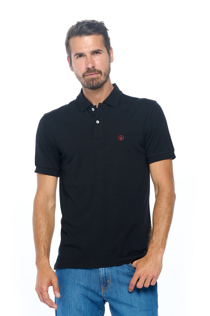 Merino wool polo shirt mens in black by Aviator