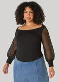 Mesh Sleeved Square Neck Top