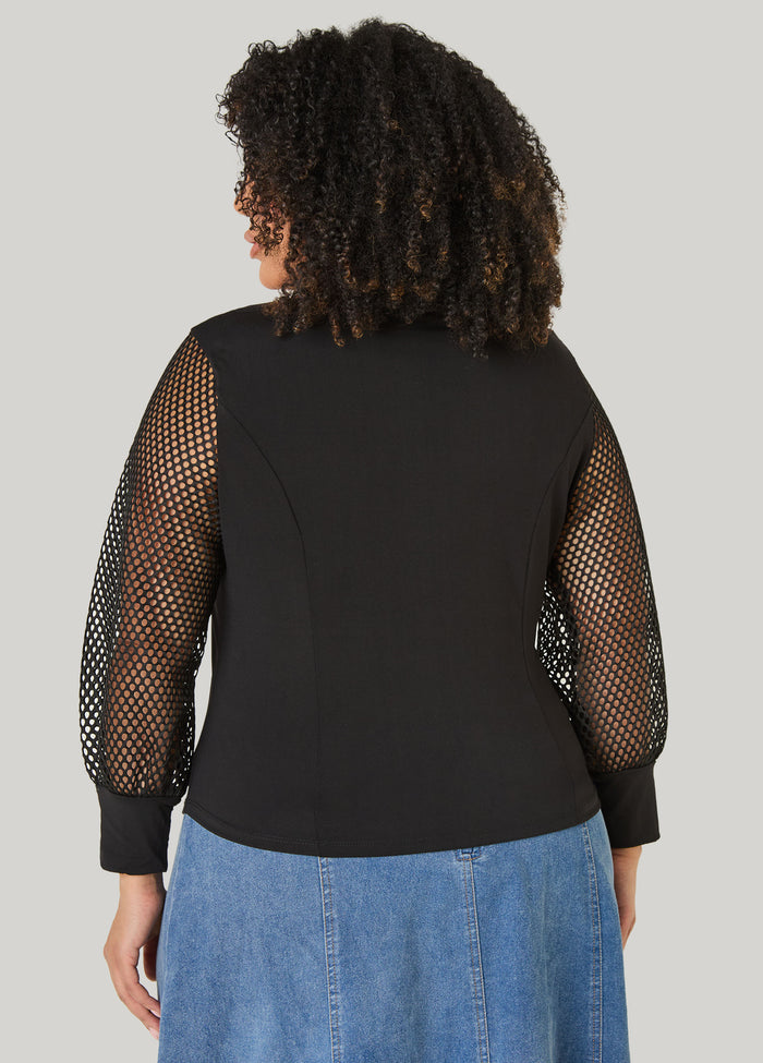 Mesh Sleeved Square Neck Top