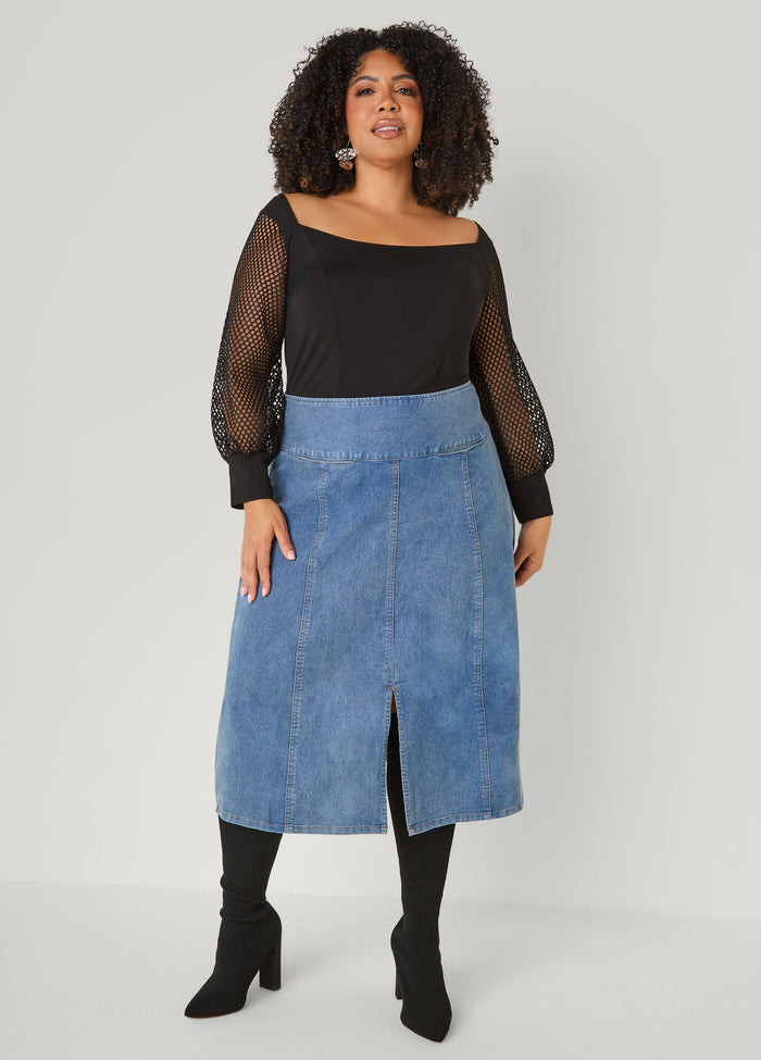Mesh Sleeved Square Neck Top