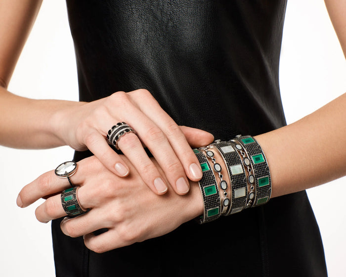 Industrial Finish Mother of Pearl and Pavé  Cocktail Ring FR Vault RING