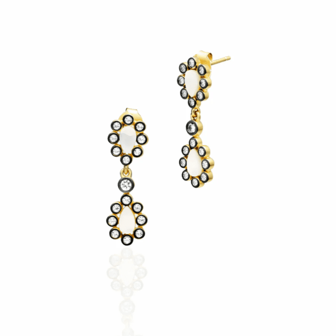 Mother of Pearl Double Cluster Drop Earrings - FREIDA ROTHMAN