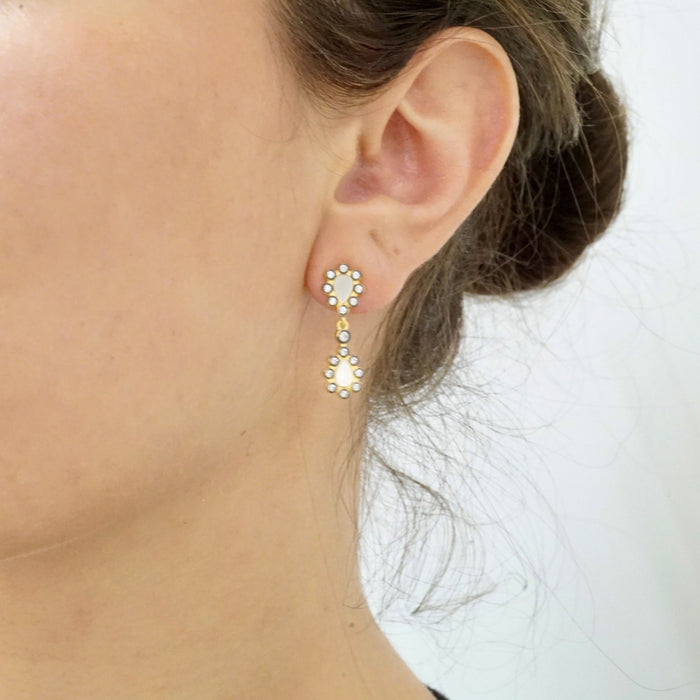 Mother of Pearl Double Cluster Drop Earrings - FREIDA ROTHMAN