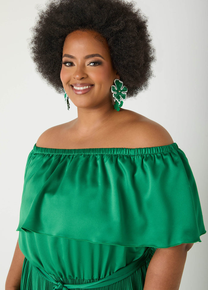 Off The Shoulder Satin Maxi Dress