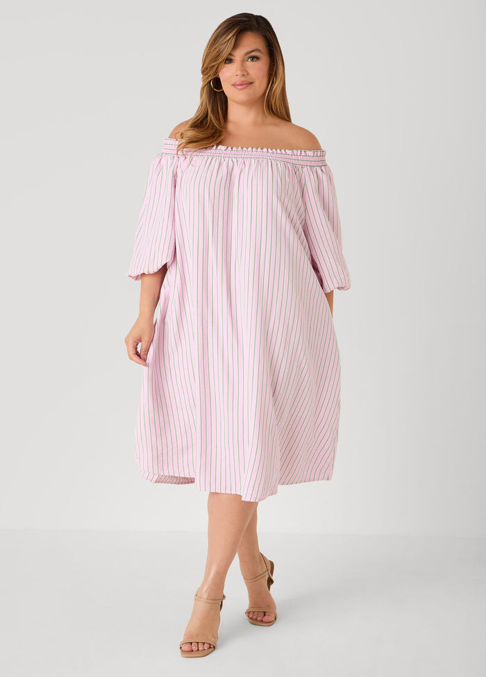 Off The Shoulder Striped Dress