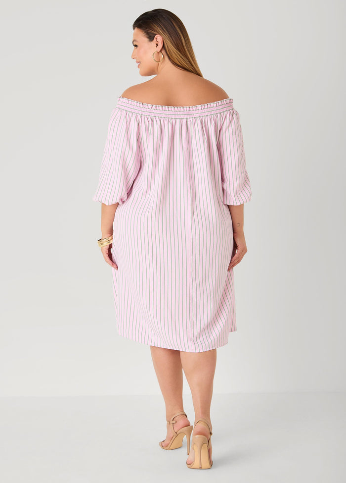 Off The Shoulder Striped Dress