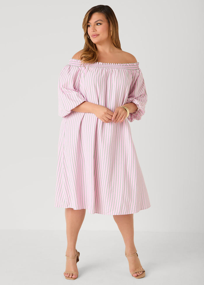Off The Shoulder Striped Dress