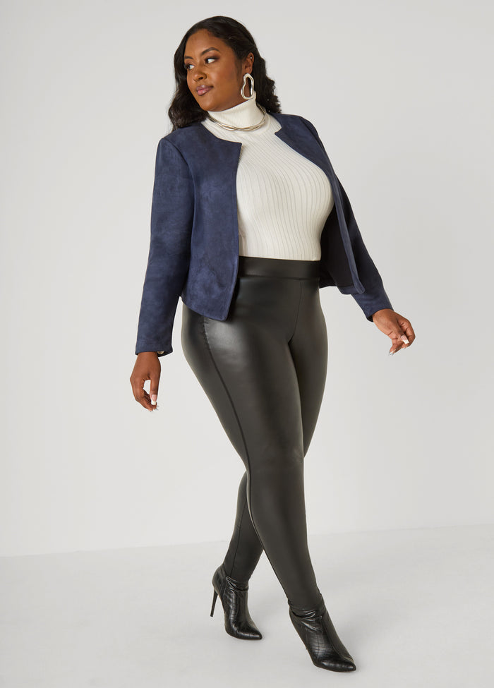 Open Front Faux Suede Jacket