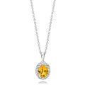 Oval Shaped Citrine & White Topaz Halo Pendant set in 925 Silver