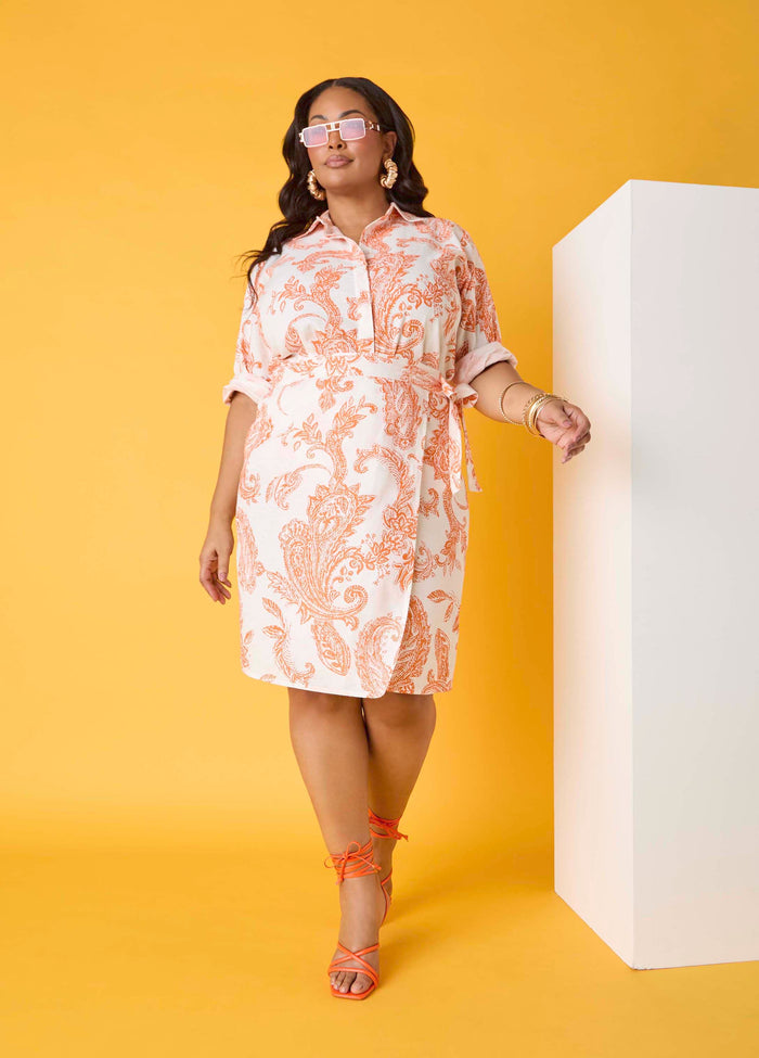 Plus Size Paisley Cotton Linen Shirt Two Piece Matching Set