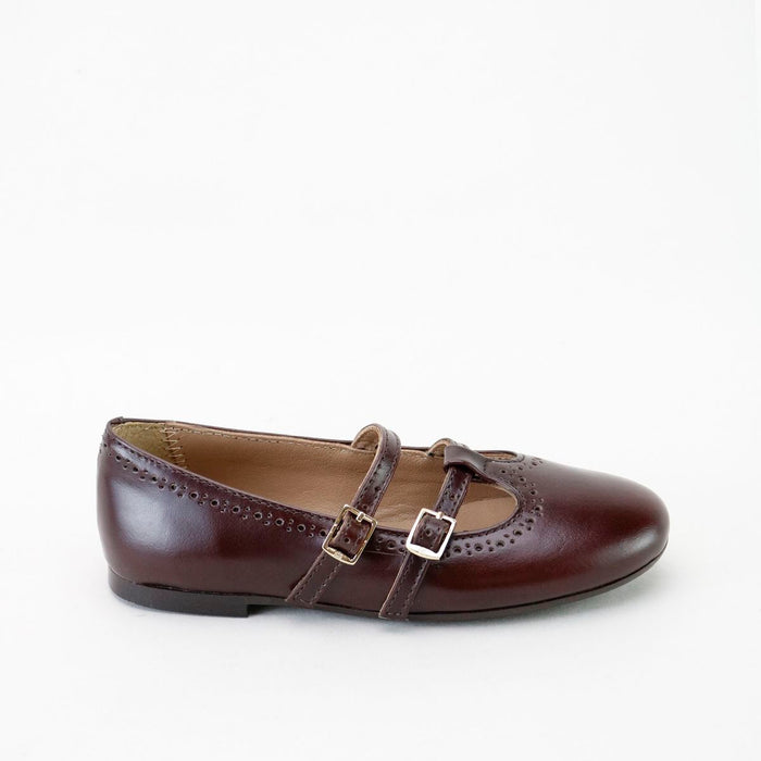 Papanatas Ajax Marron Double Buckle T Flat
