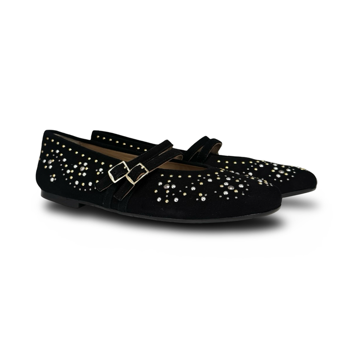 Papanatas Ante Negro Double Buckle Suede Mary Jane