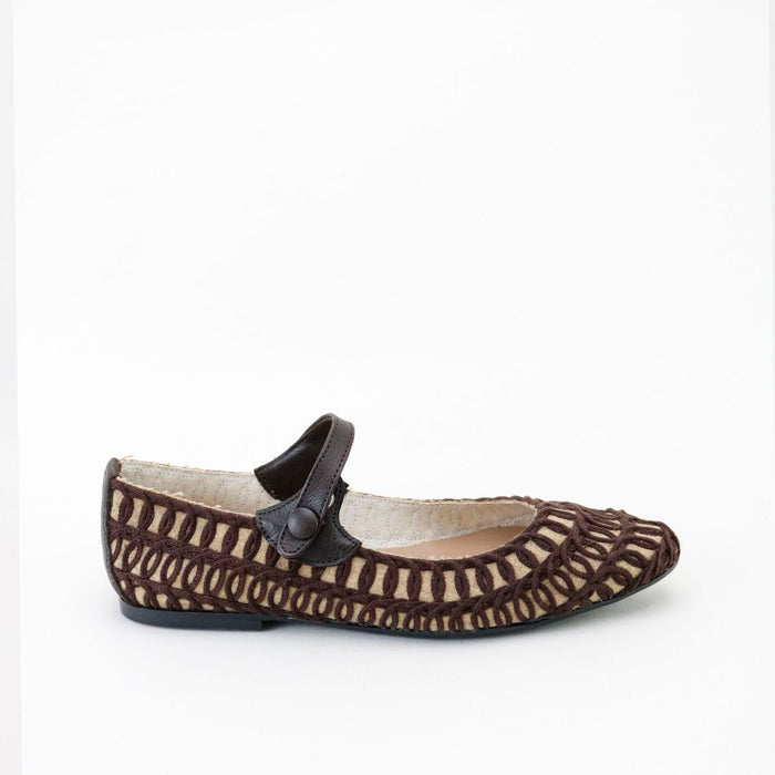 Papanatas Cordon Marron Embroidered Pointed Mary Jane