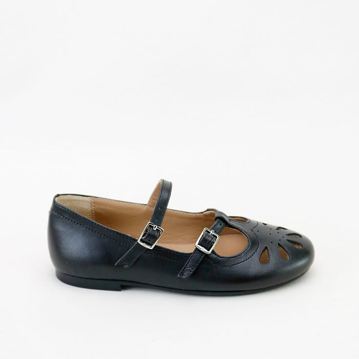Papanatas Napa Negro Double Buckle Laser Cut Mary Jane