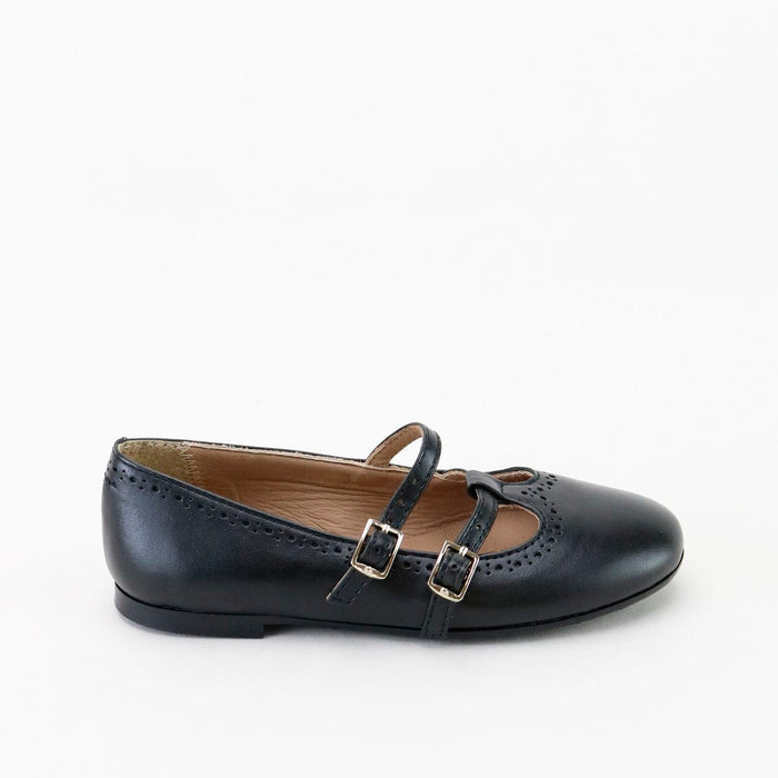 Papanatas Napa Negro Double Buckle T Flat