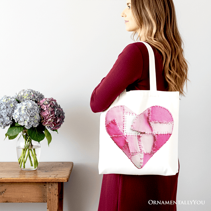 Patchwork Heart Canvas Tote Bag