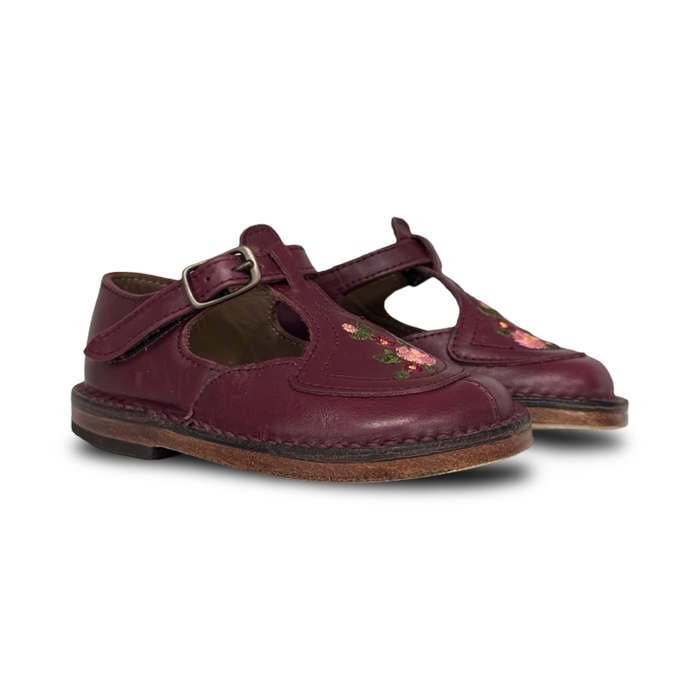 Pepe Burgundy Green Floral T-Strap
