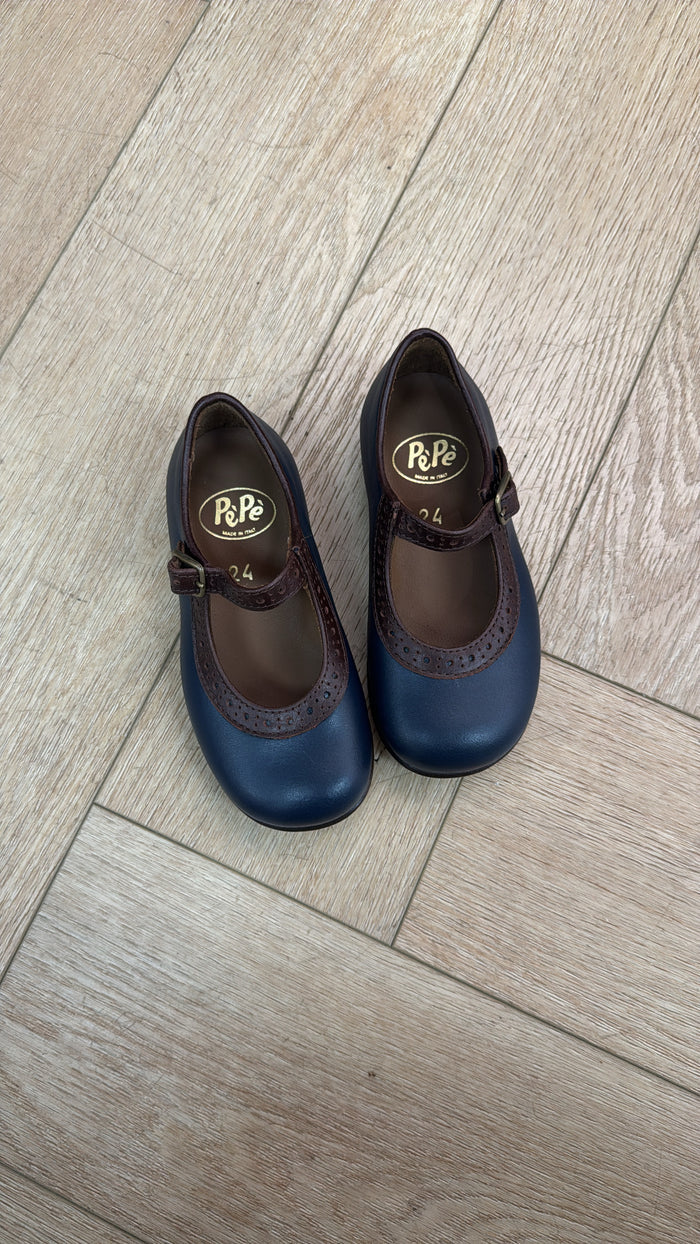 Pepe Navy Brown Trim Mary Jane