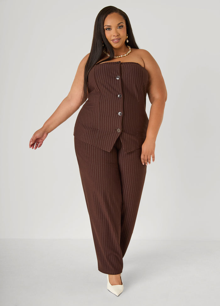 Pinstripe Strapless Button-Front Suiting Vest