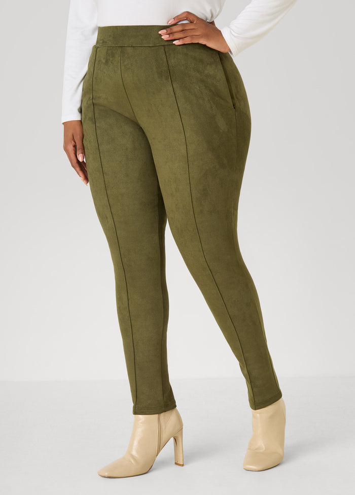 Pintucked Faux Suede Leggings