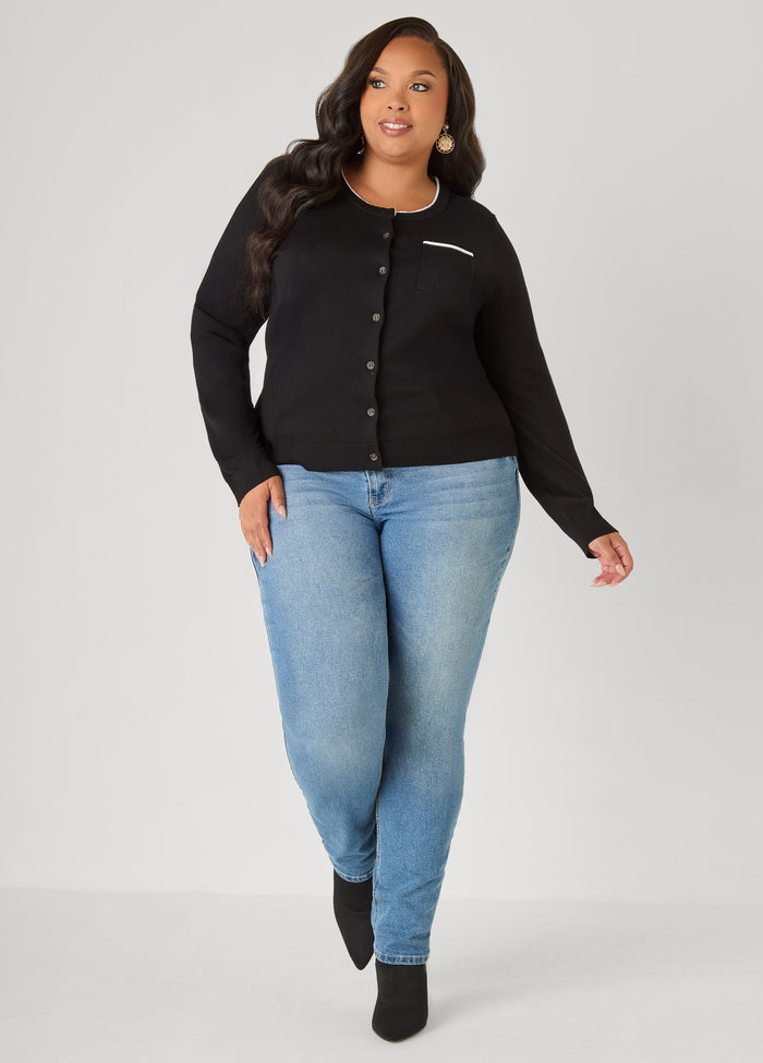 Piped Button Front Cardigan