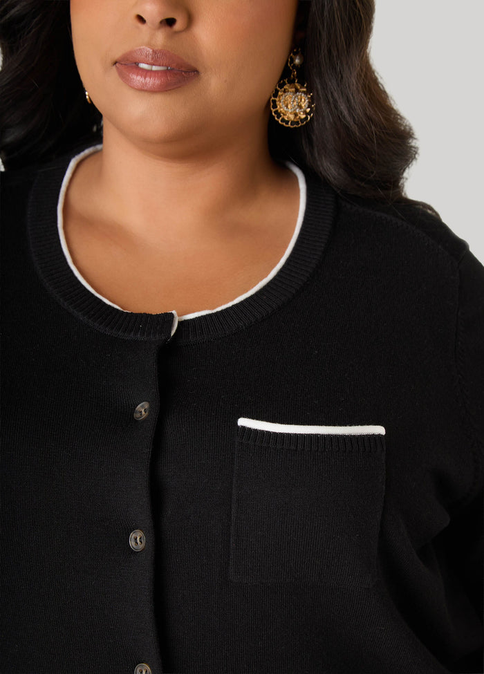 Piped Button Front Cardigan