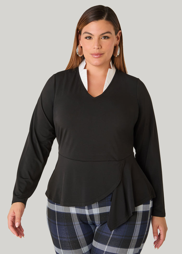 Poplin Collared V Neck Top