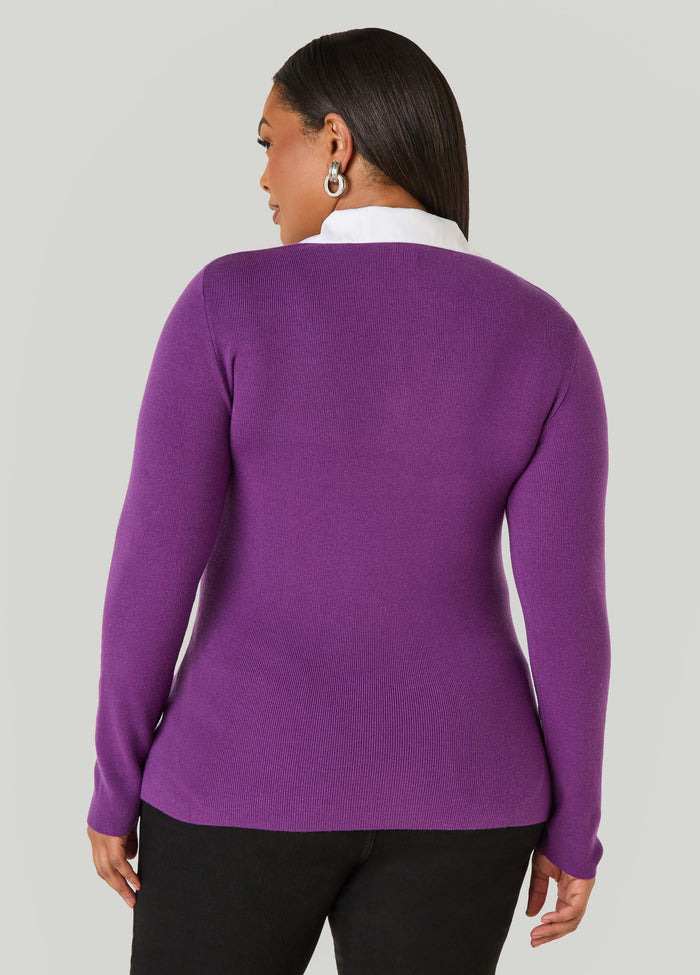 Poplin Paneled V Neck Sweater