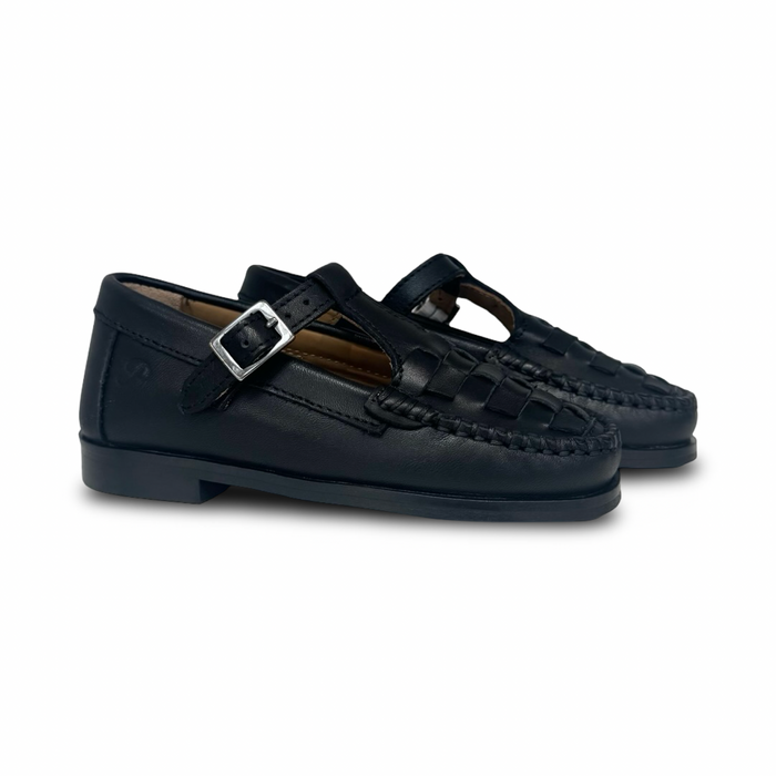 Porte Black Woven T Strap Loafer