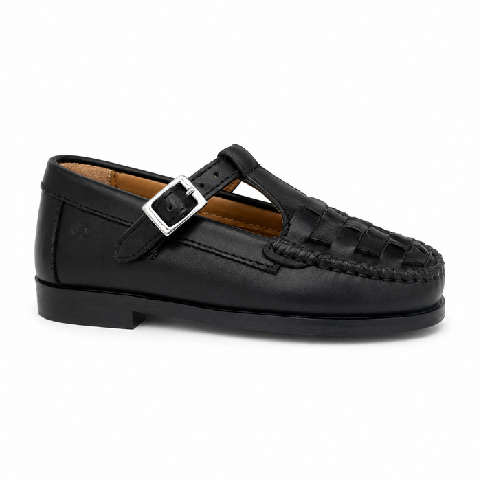 Porte Black Woven T Strap Loafer