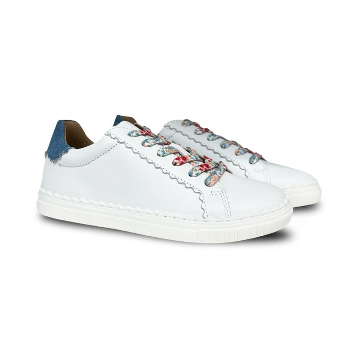Porte White And Denim Floral Lace Sneaker