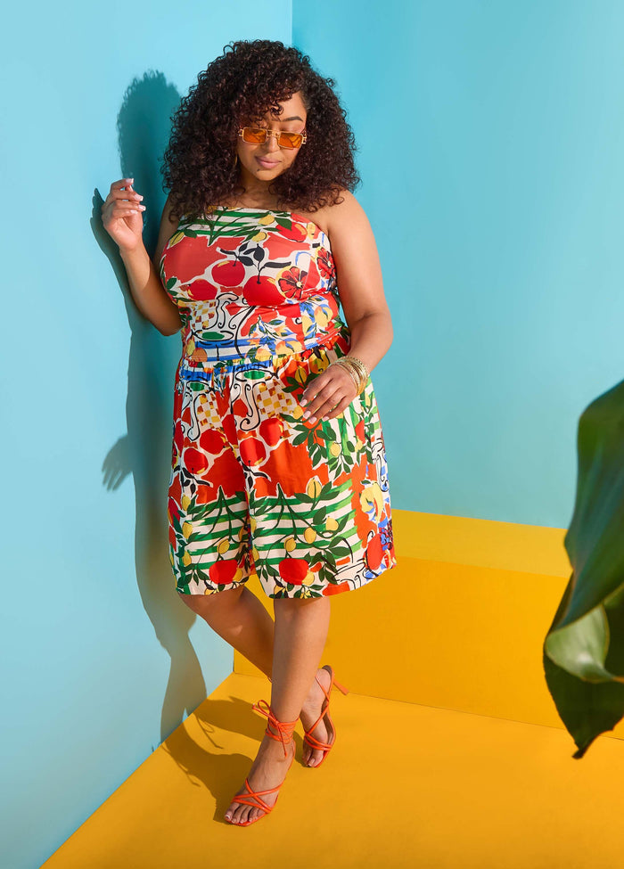Plus Size Print Pull On Shorts Summer Two Piece Matching Set