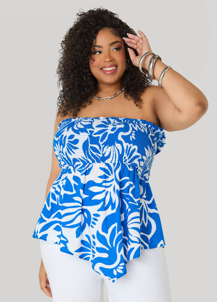 Printed Strapless Handkerchief Top