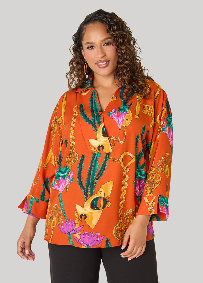 Printed V Neck Crepe Top