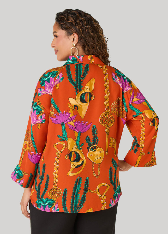 Printed V Neck Crepe Top