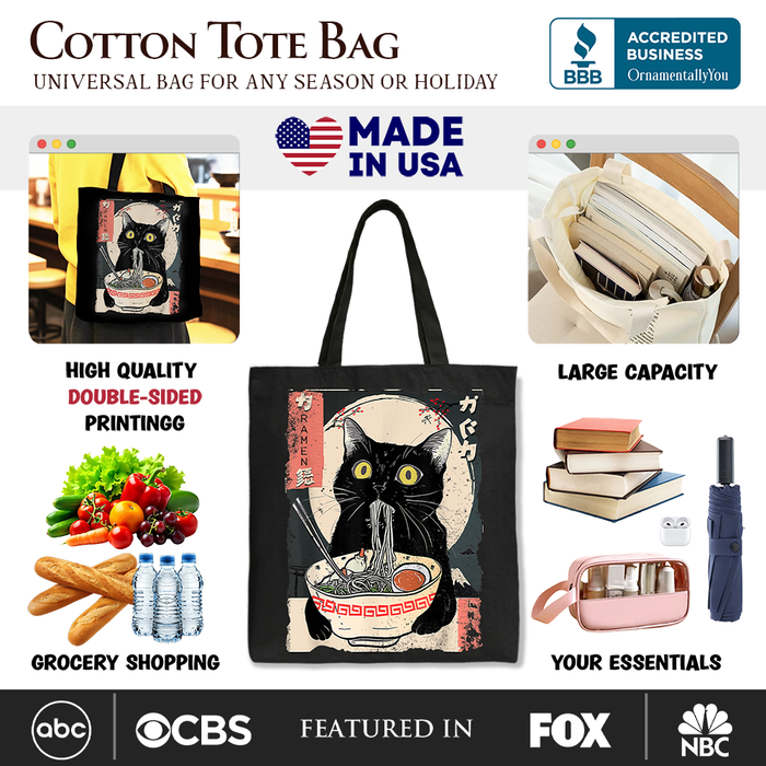 Ramen Cat Canvas Tote Bag