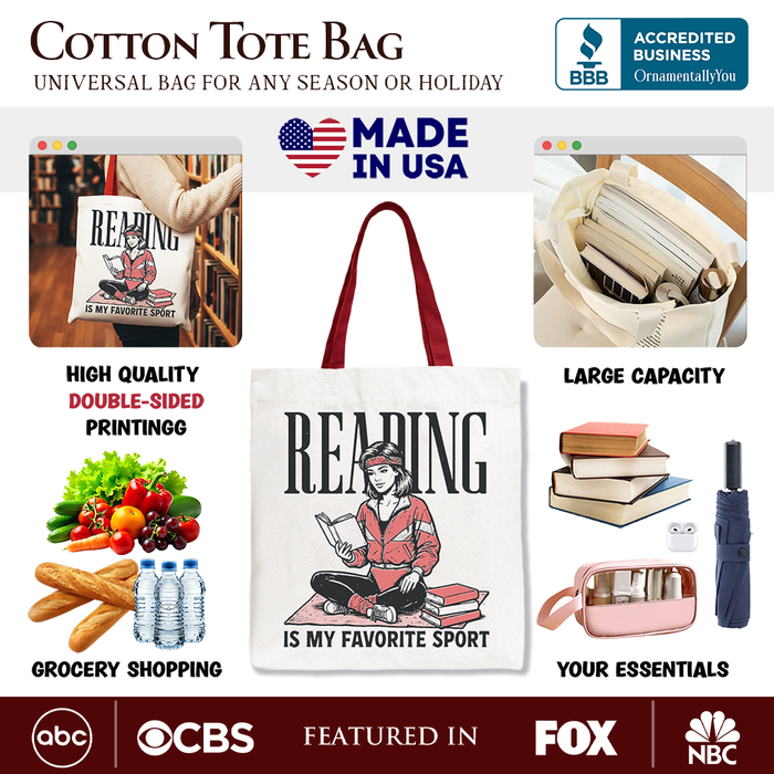 Reading Is My Favorite Sport Canvas Tote Bag