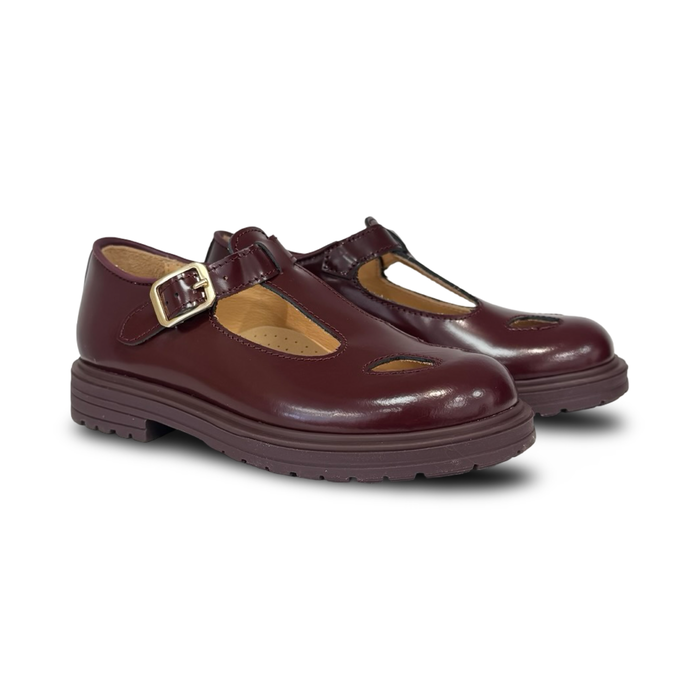 Rondinella Burgundy School T-Strap